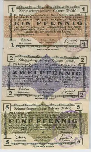 1, 2 & 5 Pfennig Banknoten Kriegsgefangenenlager Golzern Mulde 1.WK (126550)