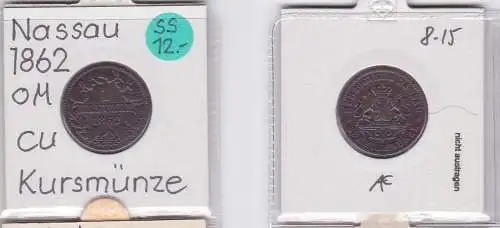 1 Kreuzer Kupfer Münze Nassau 1862 (120307)