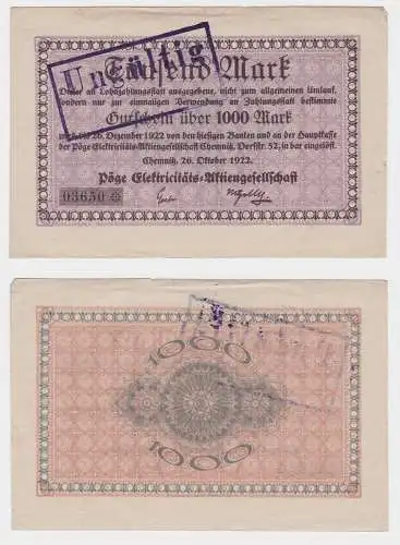 1000 Mark Banknote Chemnitz Pöge Elektrizitäts AG 26.10.1922 (122287)