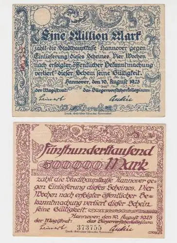 500000 & 1 Million Mark Banknoten Stadthauptkasse Hannover 10.8.1923 (137896)