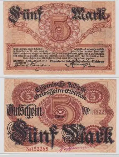 5 Mark Banknote Frankfurt a.M. Chemische Fabrik Griesheim Elektron 1918 (137545)