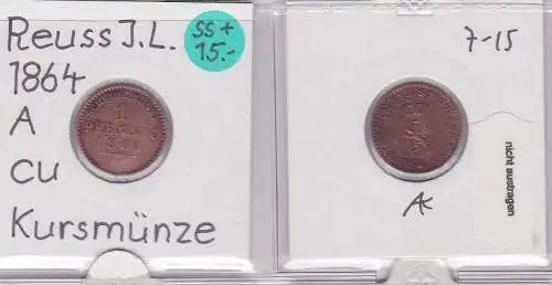 1 Pfennig Kupfer Münze Reuss-Schleiz Jüngere Linie 1864 A (120740)