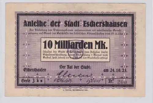 10 Milliarden Mark Banknote Inflation Stadt Eschershausen 24.10.1923 (126369)
