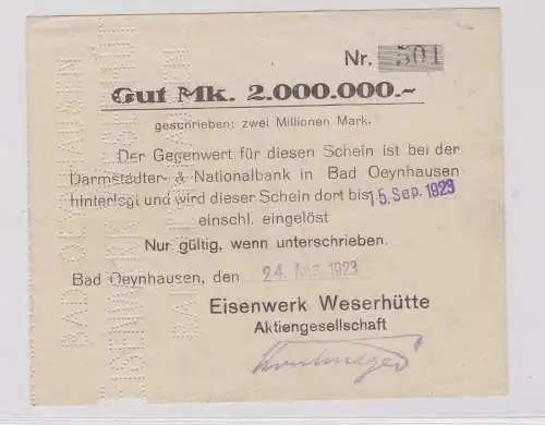 2 Millionen Mark Banknote Bad Oeynhausen Eisenwerk 24.8.1923 (126218)
