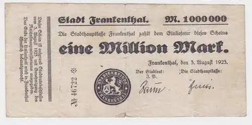 1 Million Mark Banknote Stadt Frankenthal 3.08.1923 (121953)