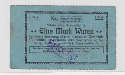 1 Mark Banknote Notgeld Mikultschütz Donnersmarckhütte in Zabrze um 1920(137548)