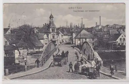 69041 Ak Grottau Hrádek nad Nisou Rudolfstrasse mit Neissebrücke um 1910