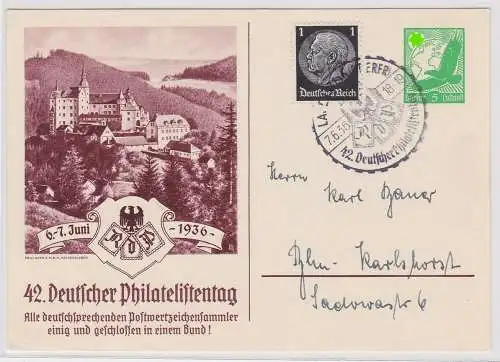 97018 DR Ganzsachen Postkarte PP142/C3/02 42.dt Philatelistentag Lauenstein 1936