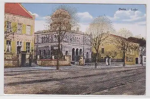 97579 Ak Delm in Lothringen Strassenansicht mit Synagoge 1916