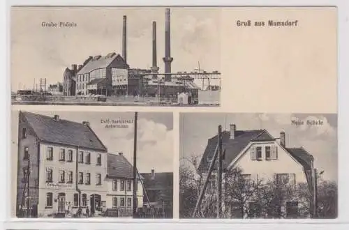 96718 Ak Gruß aus Mumsdorf Grube Phönix, Café-Restaurant, neue Schule 1918