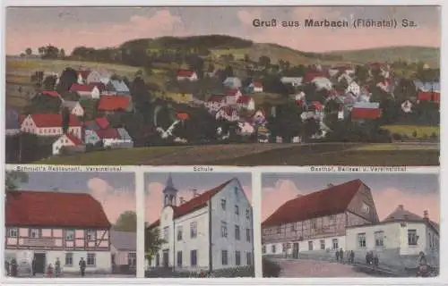 15428 Mehrbild Ak Gruß aus Marbach (Flöhatal) Restaurant, Schule usw. 1933