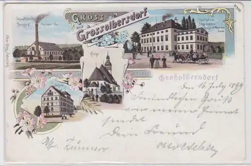88816 Ak Lithographie Gruß aus Großolbersdorf Strumpffabrik usw. 1899