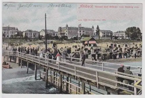 27390 Ak Ahlbeck Strand und Brücke vom Seesteg aus 1904