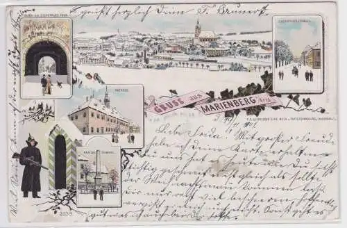 83685 Winter Ak Lithographie Gruß aus Marienberg im Erzgebirge 1901