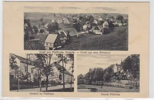 16393 AK Gruß aus Pfaffroda - Gasthof Pfaffroda, Schloß, Mitteldorfpartie 1929
