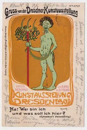 37823 Humor Bruno Bürger Leipzig Ak Gruß von der Dresdner Kunstausstellung 1901