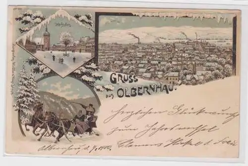 71624 Ak Lithographie Gruß aus Olbernau Winteransichten 1900