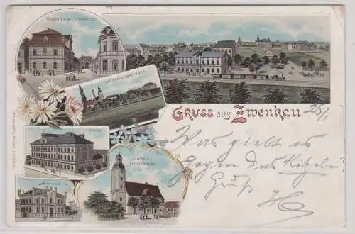 98552 Ak Lithographie Gruß aus Zwenkau Pegauer Platz, Schule usw. 1897