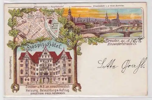 76805 Ak Lithographie Dresden Hospiz Hotel Zinzendorferstrasse 17, 1898