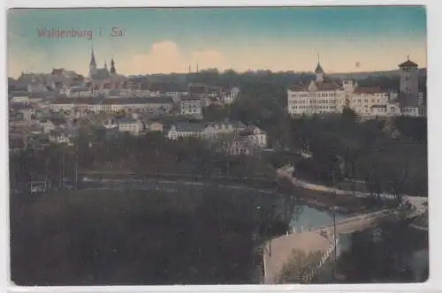77584 AK Waldenburg in Sachsen - Totalansicht mit Muldenbrücke 1913