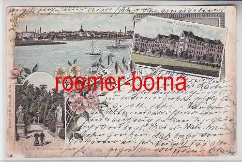 77813 Ak Lithografie Gruss aus Neu-Ruppin Königsthor-Kaserne 1899