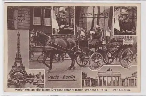 88794 AK Andenken an die letzte Droschkenfahrt Berlin-Wannsee-Paris Paris-Berlin