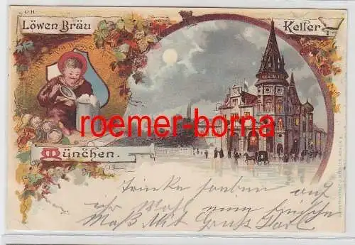 79105 Ak Lithographie München Löwen-Bräu Keller 1899