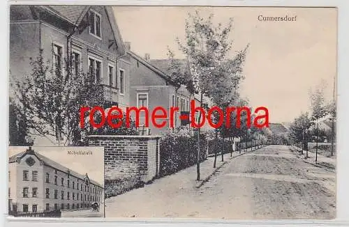 77681 Ak Cunnersdorf Straßenansicht und Möbelfabrik 1911