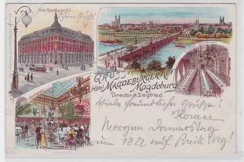 78634 Ak Lithographie Gruß vom Hotel Magdeburger Hof Magdeburg 1900