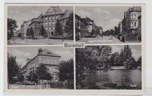 93498 AK Borsdorf - Am Rathaus, Schule, Park, August-Bebel-Straße 1959