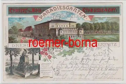 76874 Ak Lithografie Gruss aus Paradiesgarten Dresden Zschertnitz 1901