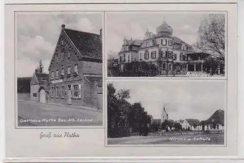 89253 AK Gruß aus Plotha - Gasthaus, Rittergut, Kirche und Schule um 1910