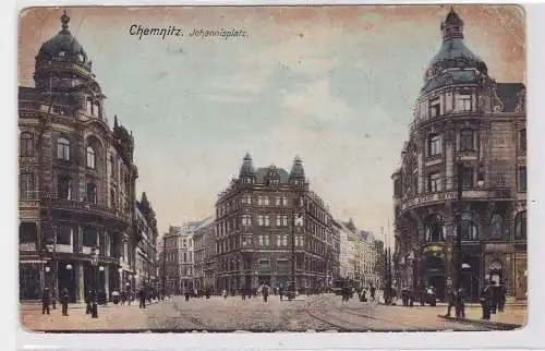 84215 AK Chemnitz - Johannisplatz Straßenansicht mit viel Menschenandrang 1909