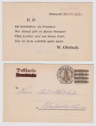 54847 DR Ganzsachen Postkarte ehemalige P88 gestempelt Stuttgart 12.12.1912