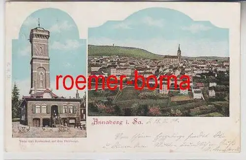 76653 Ak Annaberg i.Sa. Totale und Turm u. Restaurant auf dem Pöhlberge 1904