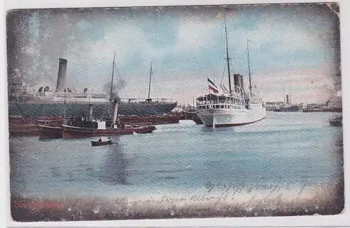 83802 AK Bremerhaven mit zahlreichen kleinen Schiffen und Passagierdampfern 1905