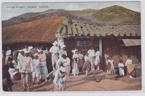 69364 AK Chusan (Korea) - Village Street (Dorfstraße mit den Einwohnern) um 1910
