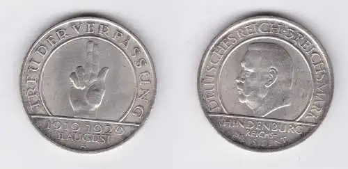 Silber Münze 3 Mark Verfassung "Schwurhand" 1929 A f.vz  (156200)