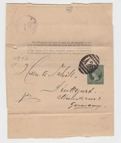 82084 seltene Ganzsachen Streifband Gibraltar 5 Centimos grün 1889/90