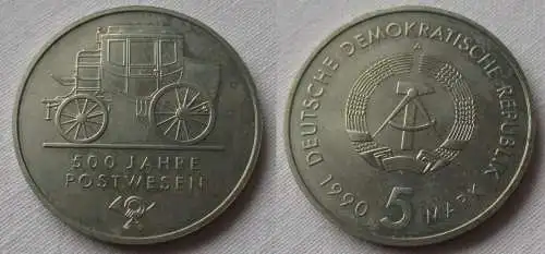 DDR Gedenk Münze 5 Mark 500 Jahre Postwesen 1990 Stempelglanz (137089)
