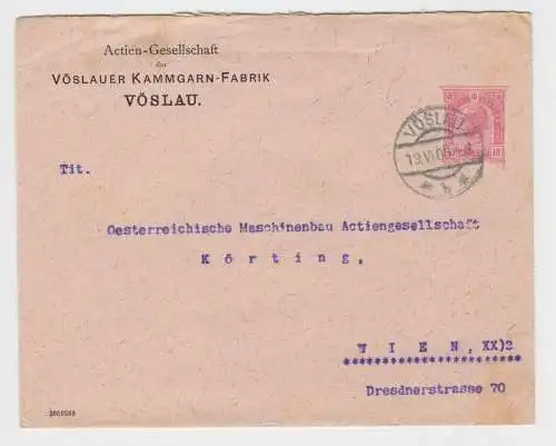 57150 Ganzsachen Brief Österreich mit Firmenkopf Vöslauer Kammgarn Fabrik 1906