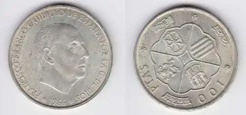 100 Pesetas Silber Münze Spanien 1966 (155823)