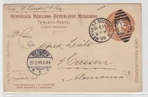 54604 seltene Ganzsachen Postkarte Mexiko 3 Centavos nach Meissen 1899