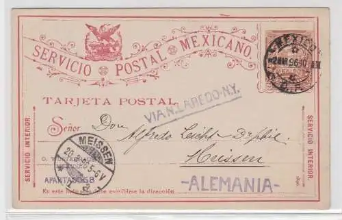 20351 seltene Ganzsachen Postkarte Mexiko 3 Centavos nach Meissen 1896