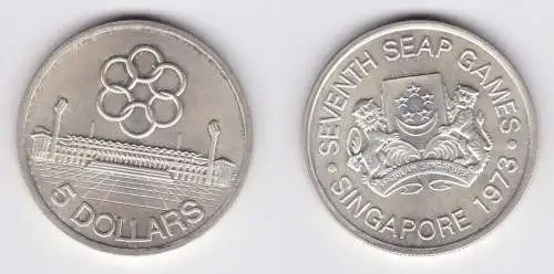 5 Dollar Silbermünze Singapur Asienspiele Stadion 1973 (155230)