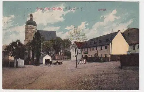 900577 Ak Gruss aus Kürbitz - Kirche und Gasthof 1913