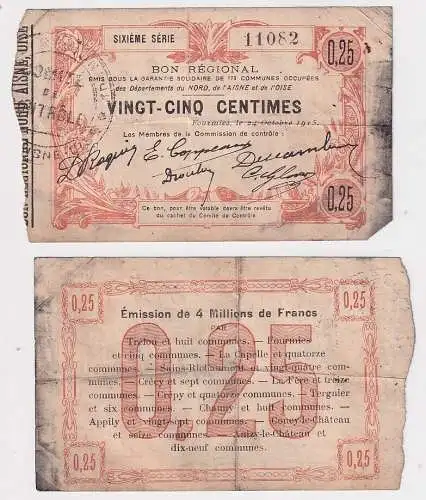 25 Centimes Banknote Bon Régional des Départ. du Nord, Aisne & Oise 1915(165425)