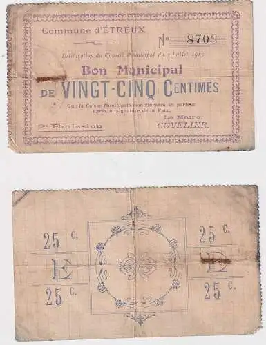 25 Centimes Banknote Frankreich Commune d´Etreux 3.7.1915 (162806)