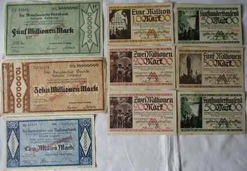3 Banknoten Inflation Leipzig Messamt, Deutsche Bank usw. 1923 (161066)