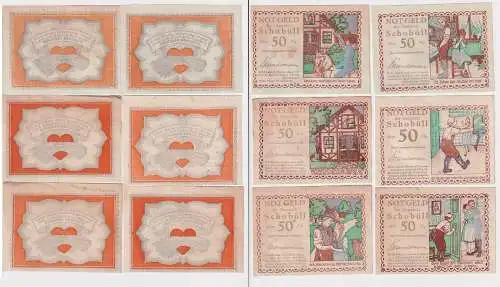 6 x 50 Pfennig Banknoten Notgeld Gemeinde Schobüll o.D. (1921) (161572)
